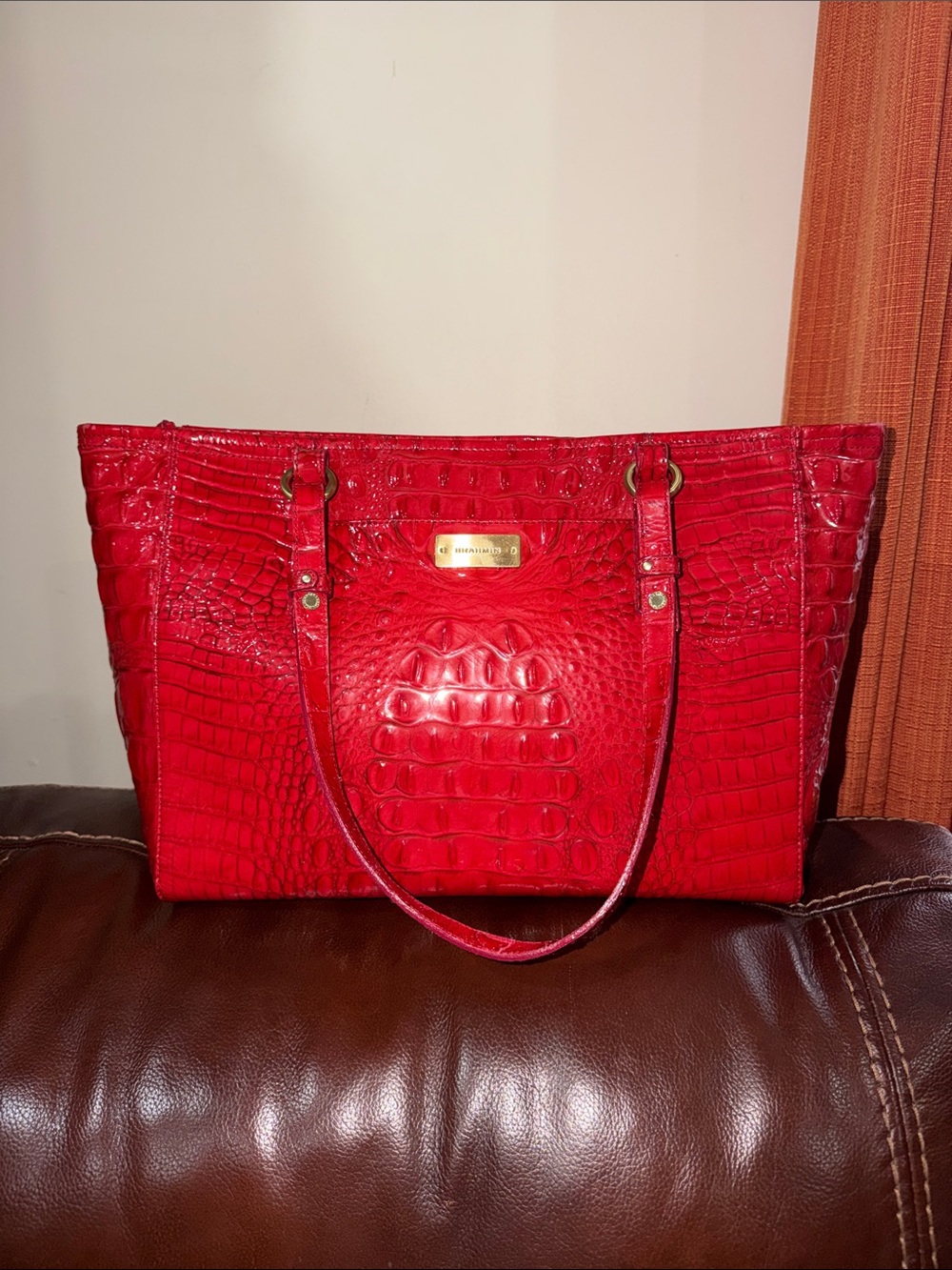 ‼️Brahmin Red Leather Asher Tote Shoulder Bag